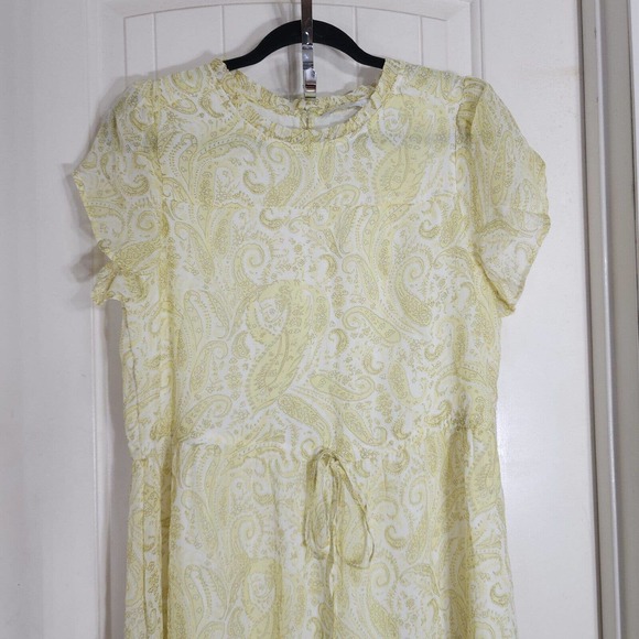 Lucky Brand Women Dress Ariel Tiered Maxi Ruffle Yellow Paisley Floral Prairie S - Picture 5 of 15